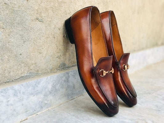 Handmade Tan, Black & Burgundy Color Genuine Leather Stylish Slip-On Loafers Shoes For Men's