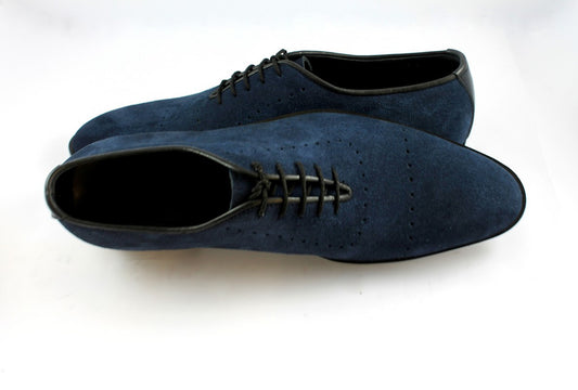 Handmade Navy Blue Color Original Leather Suede Whole Cut Stylish Oxfords Dress Shoes For Men's