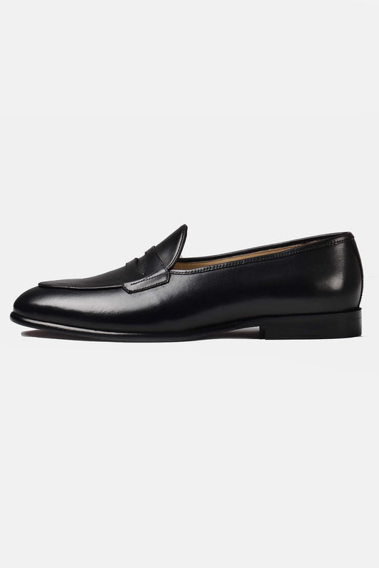 Handmade Black Color Genuine Patent Leather Stylish Loafers Apron Toe Shoes For Men's