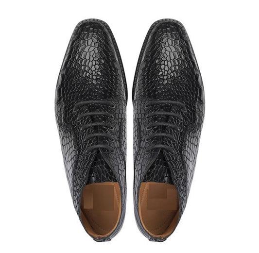 Handmade Black Color Genuine Alligator Textured Leather Stylish Lace Up Chukka Boots Men' s