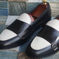 Handmade White & Black Color Original Calf Leather Stylish Belgian  Monk Strap Apron Toe  Shoes For Men's