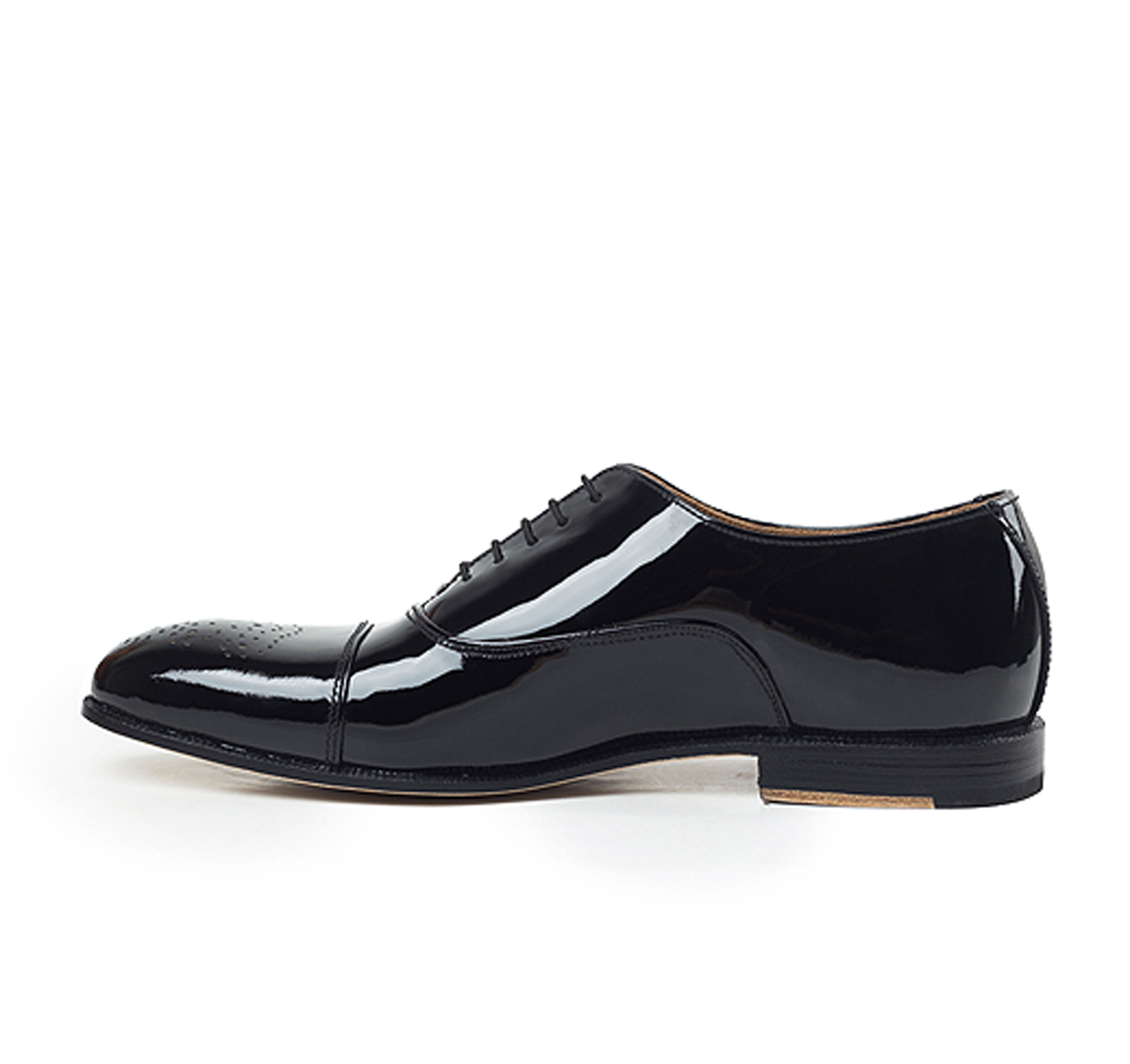 Handmade Black Color Original Patent Leather Stylish Oxfords Lace Up Cap Toe  Brogue Shoes For Men's