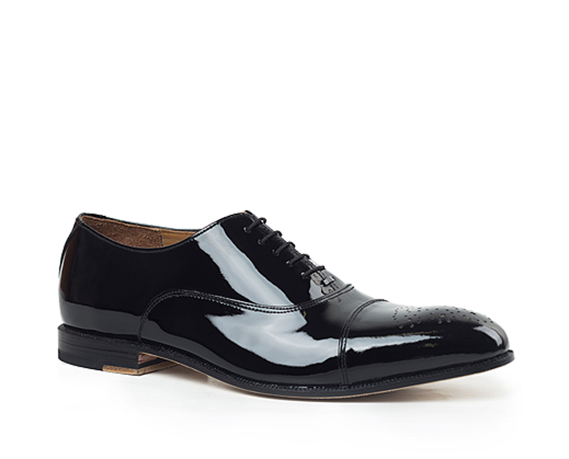 Handmade Black Color Original Patent Leather Stylish Oxfords Lace Up Cap Toe  Brogue Shoes For Men's