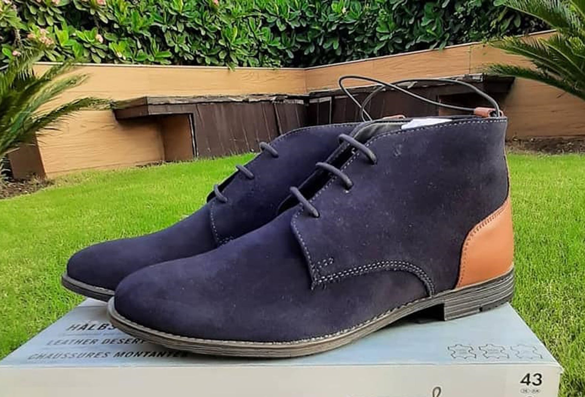 Handmade Tan & Navy Blue Color Genuine Leather & Suede Stylish Lace Up Shoes For Men's