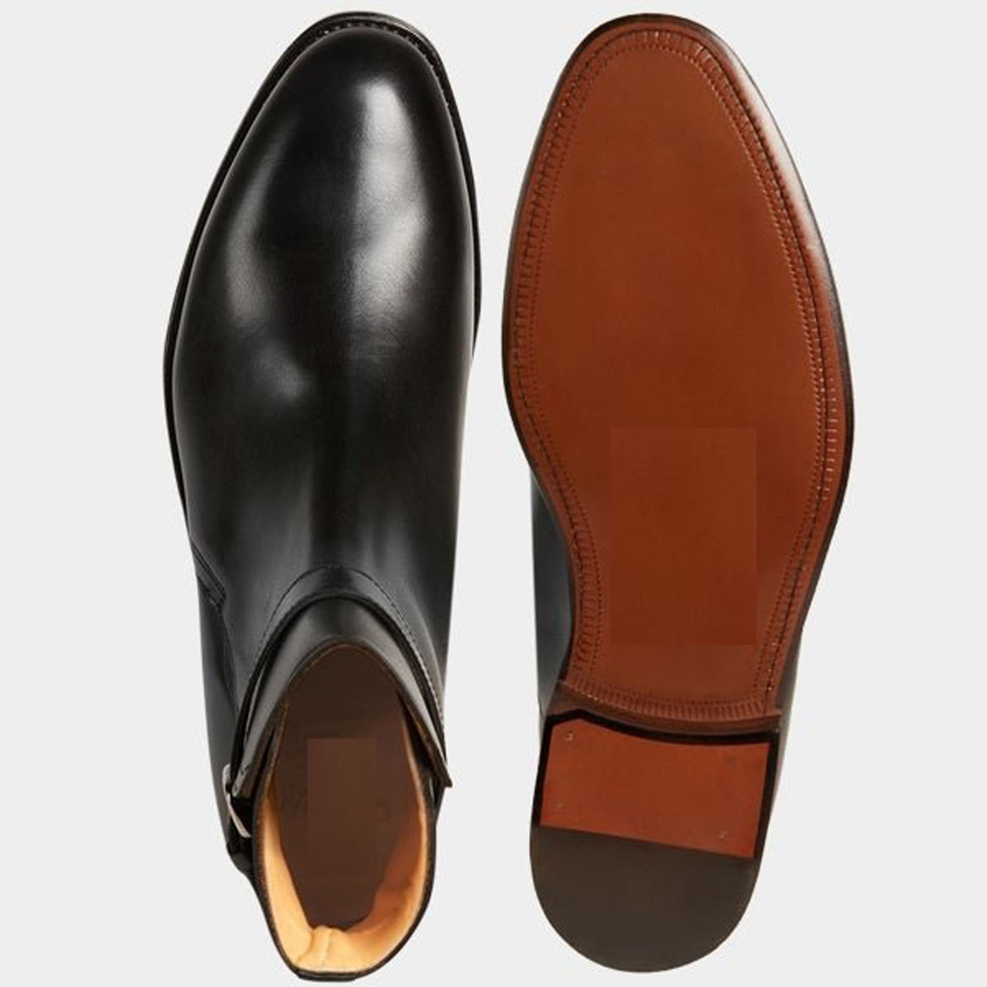 Handmade Black Color Genuine Calf Leather High Ankle Stylish Rounded Strap Jodhpurs Boots For Men's