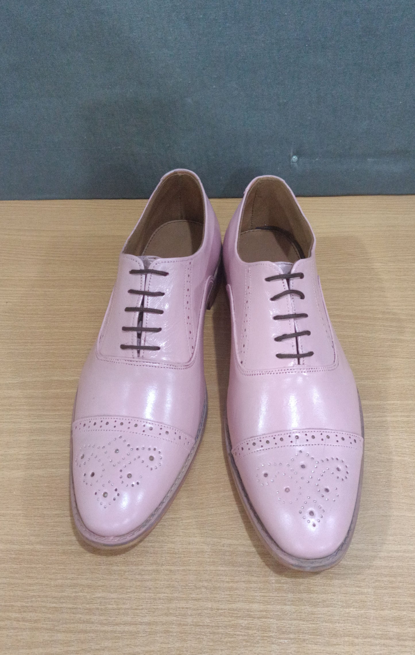 Handmade Baby Pink Color Genuine Leather Cap Toe Brogues Stylish Oxfords Dress Shoes For Men's