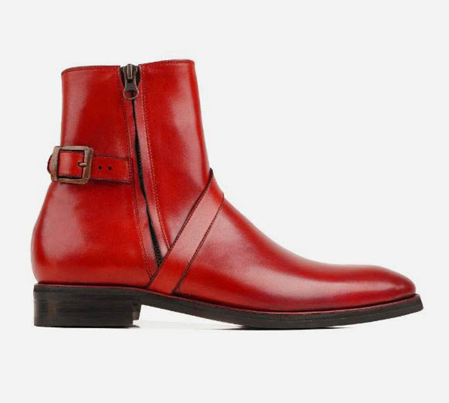 Handmade Red Color Genuine Calf Leather High Ankle Stylish Two Side Zipper Boots For Men's