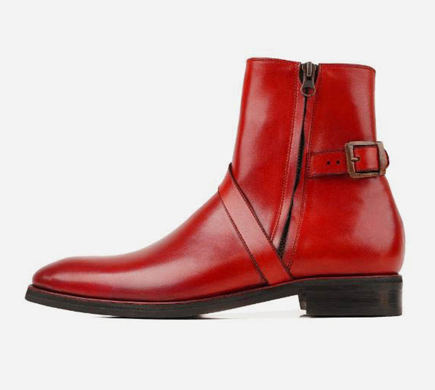 Handmade Red Color Genuine Calf Leather High Ankle Stylish Two Side Zipper Boots For Men's