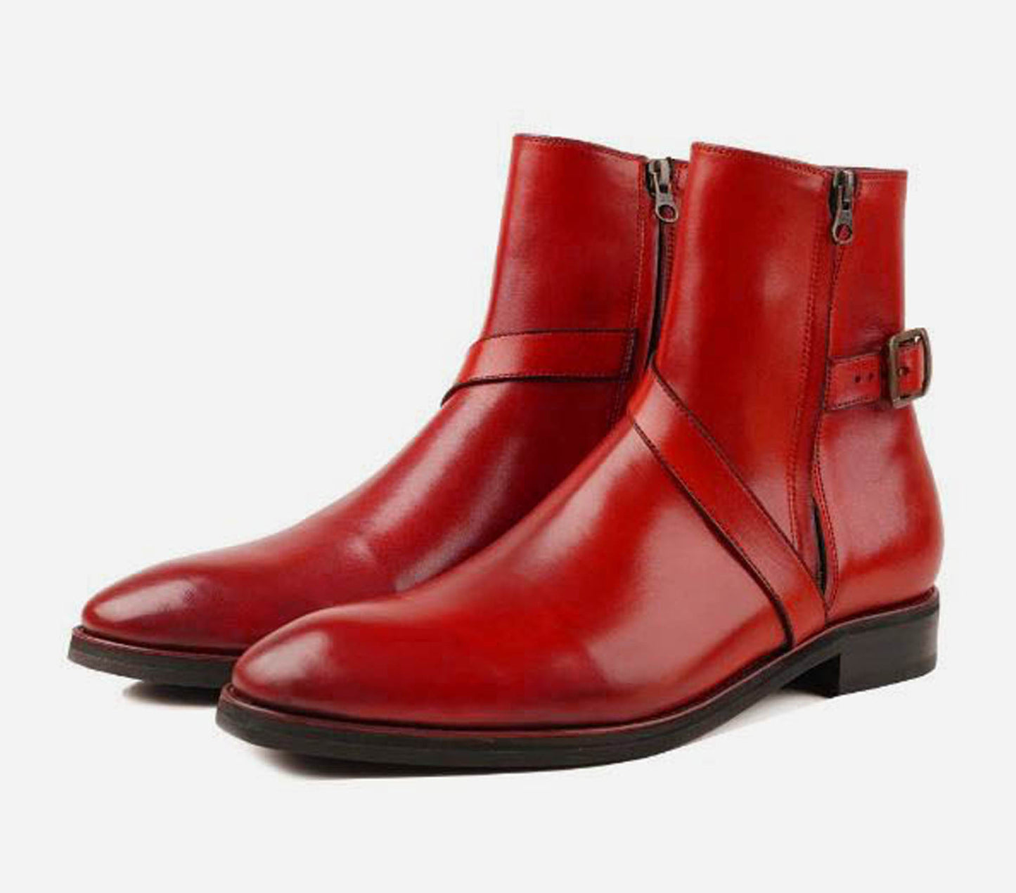 Handmade Red Color Genuine Calf Leather High Ankle Stylish Two Side Zipper Boots For Men's