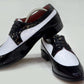 Handmade Black & White Color Patent Leather Stylish Apron Toe Lace Up Shoes For Men's