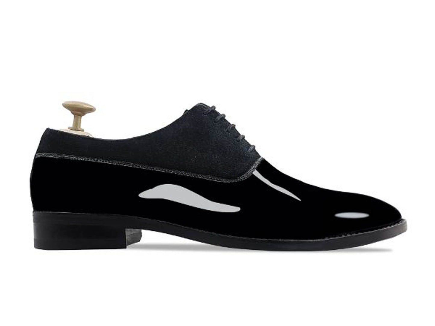 Handmade Black Color Original Patent Leather & Suede Stylish Oxfords Lace Up Derby Shoes For Men's