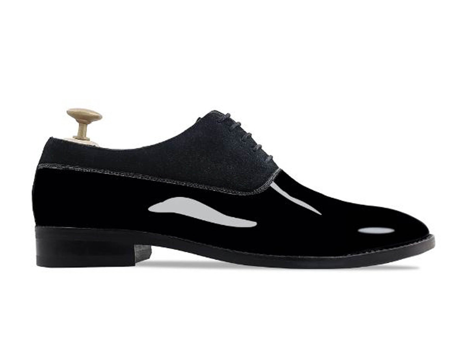 Handmade Black Color Original Patent Leather & Suede Stylish Oxfords Lace Up Derby Shoes For Men's