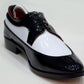 Handmade Black & White Color Patent Leather Stylish Apron Toe Lace Up Shoes For Men's