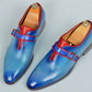 Handmade Blue Color Genuine Calf Leather Stylish Monk Strap Dress Shoes For Men's