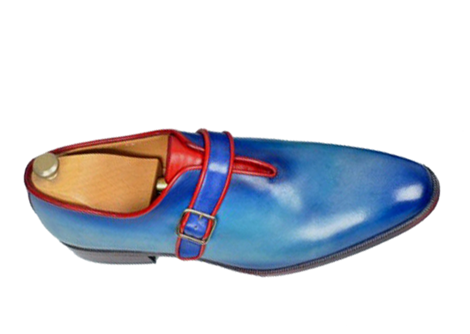 Handmade Blue Color Genuine Calf Leather Stylish Monk Strap Dress Shoes For Men's
