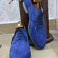 Handmade Blue Color Genuine Leather Brogue's Stylish Wing Tip Lace Up Oxfords Dress Shoes For Men's