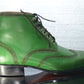 Handmade Green Color Genuine Calf Leather Half Ankle Stylish Wing Tip Brogue's Boots For Men's