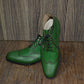 Handmade Green Color Genuine Calf Leather Half Ankle Stylish Wing Tip Brogue's Boots For Men's