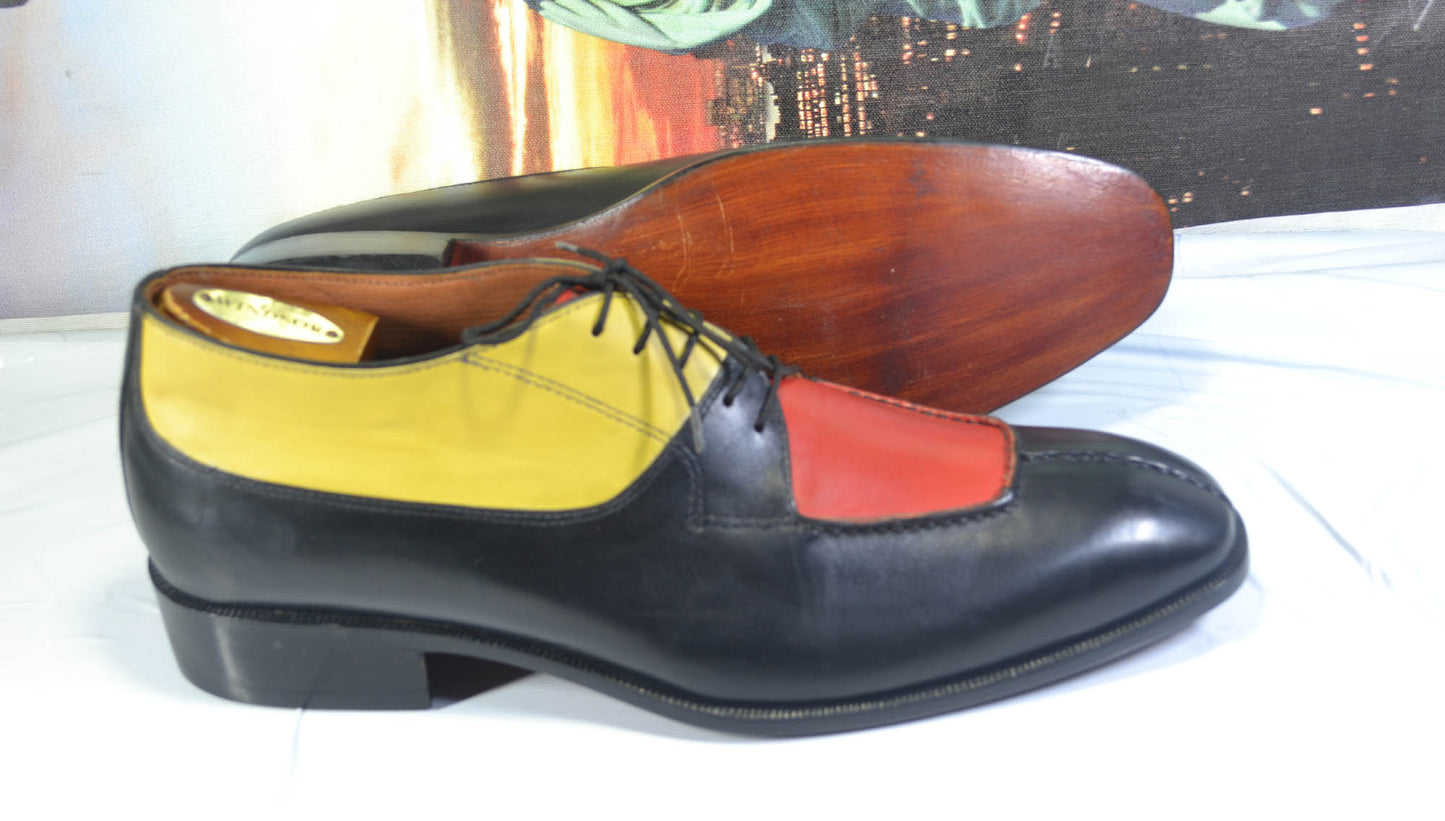 Handmade Multi Color Genuine Leather Split Toe Stylish Oxfords Dress Shoes For Men's