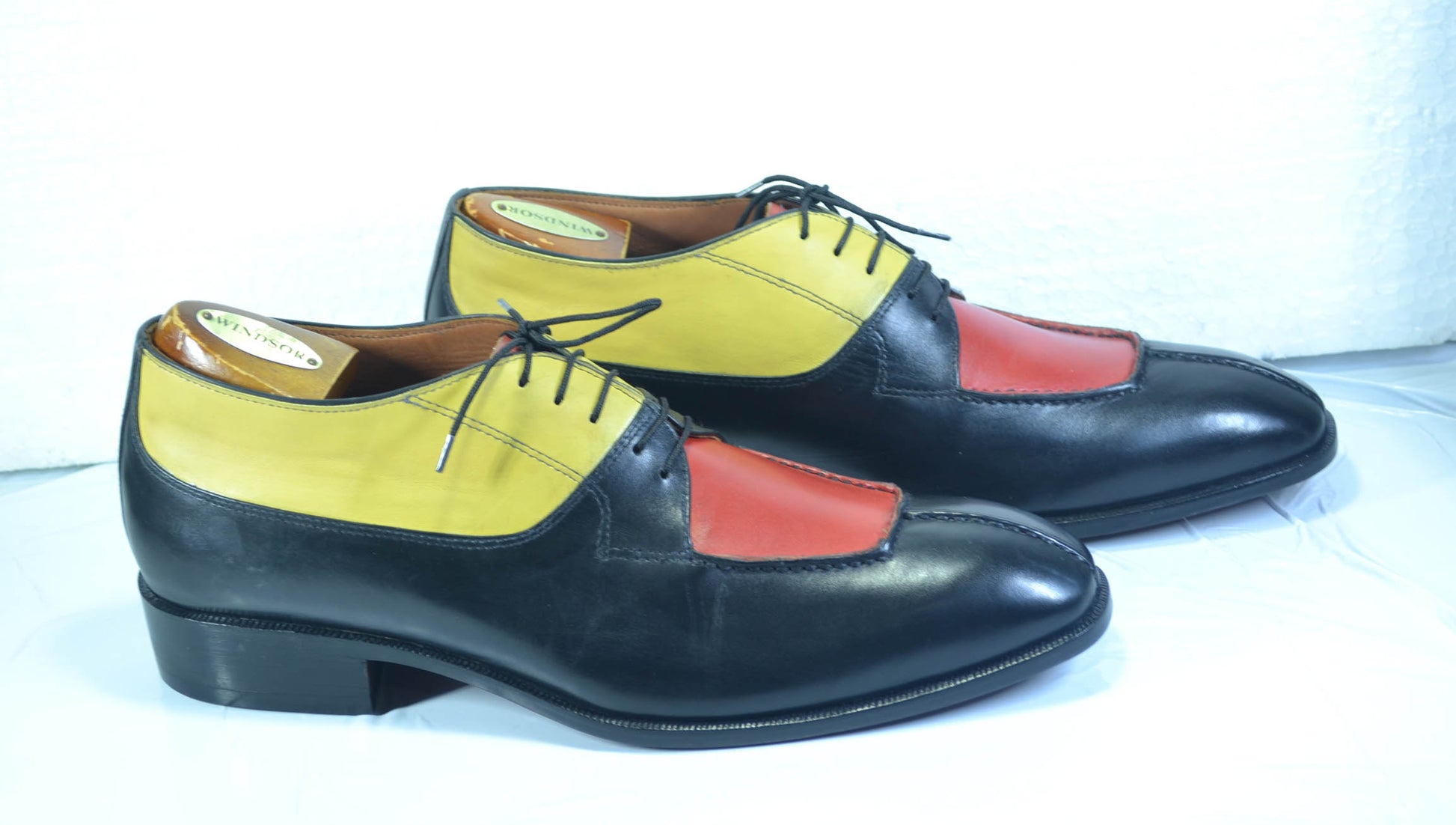 Handmade Multi Color Genuine Leather Split Toe Stylish Oxfords Dress Shoes For Men's