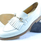Handmade White Color Genuine Calf Leather Stylish Apron Toe Fringed Bearded Leather Slip-On Loafers Shoes For Men's