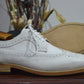 Handmade White Color Genuine Leather Wing Tip Brogues Stylish Oxfords Dress Shoes For Men's