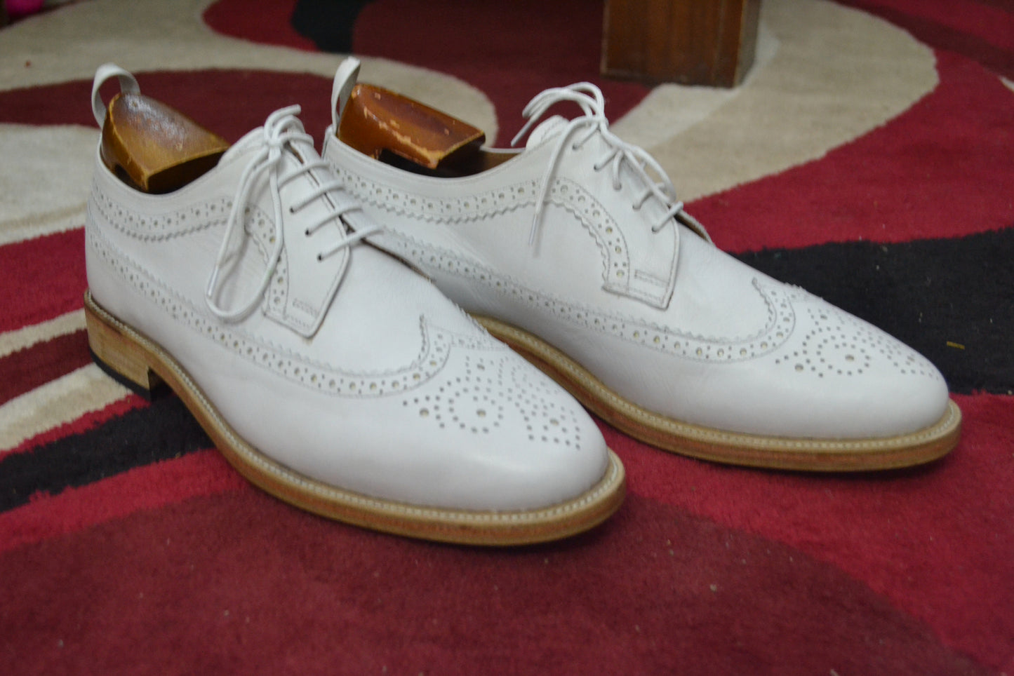 Handmade White Color Genuine Leather Wing Tip Brogues Stylish Oxfords Dress Shoes For Men's