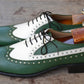 Handmade White & Green Color Genuine Leather Wing Tip Stylish Oxfords Dress Shoes For Men's