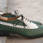 Handmade White & Green Color Genuine Leather Wing Tip Stylish Oxfords Dress Shoes For Men's