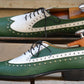 Handmade White & Green Color Genuine Leather Wing Tip Stylish Oxfords Dress Shoes For Men's