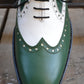 Handmade White & Green Color Genuine Leather Wing Tip Stylish Oxfords Dress Shoes For Men's