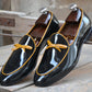 Handmade Black Color Genuine Patent Leather Stylish Apron Toe Loafers Shoes For Men's