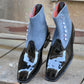 Handmade Black & Blue Genuine Patent Leather & Suede High Ankle Stylish Side Buttons Boots For Men's
