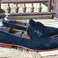 Handmade Dark Blue Color Genuine Suede Stylish Loafers Tasseled Shoes For Men's