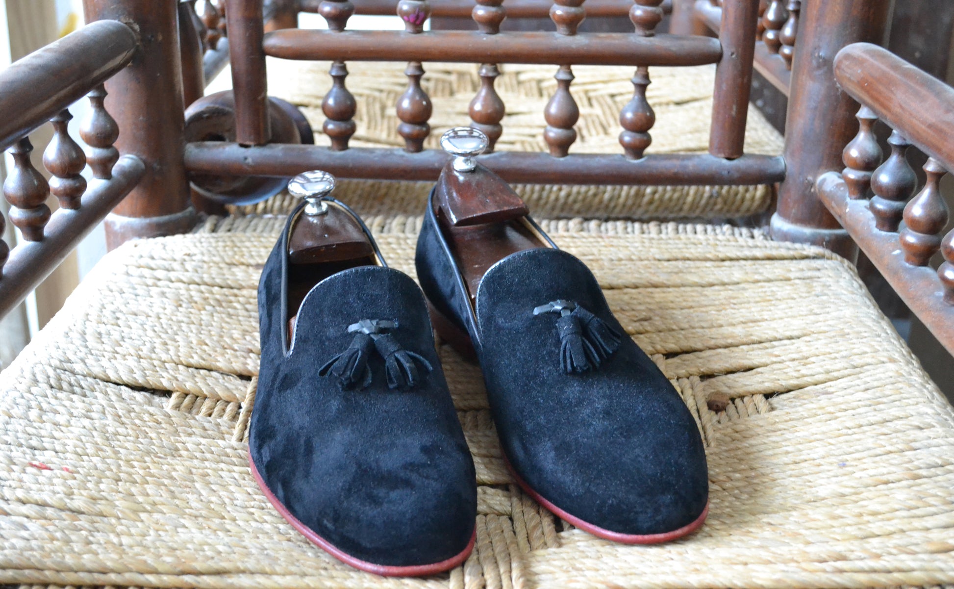 Handmade Dark Blue Color Genuine Suede Stylish Loafers Tasseled Shoes For Men's