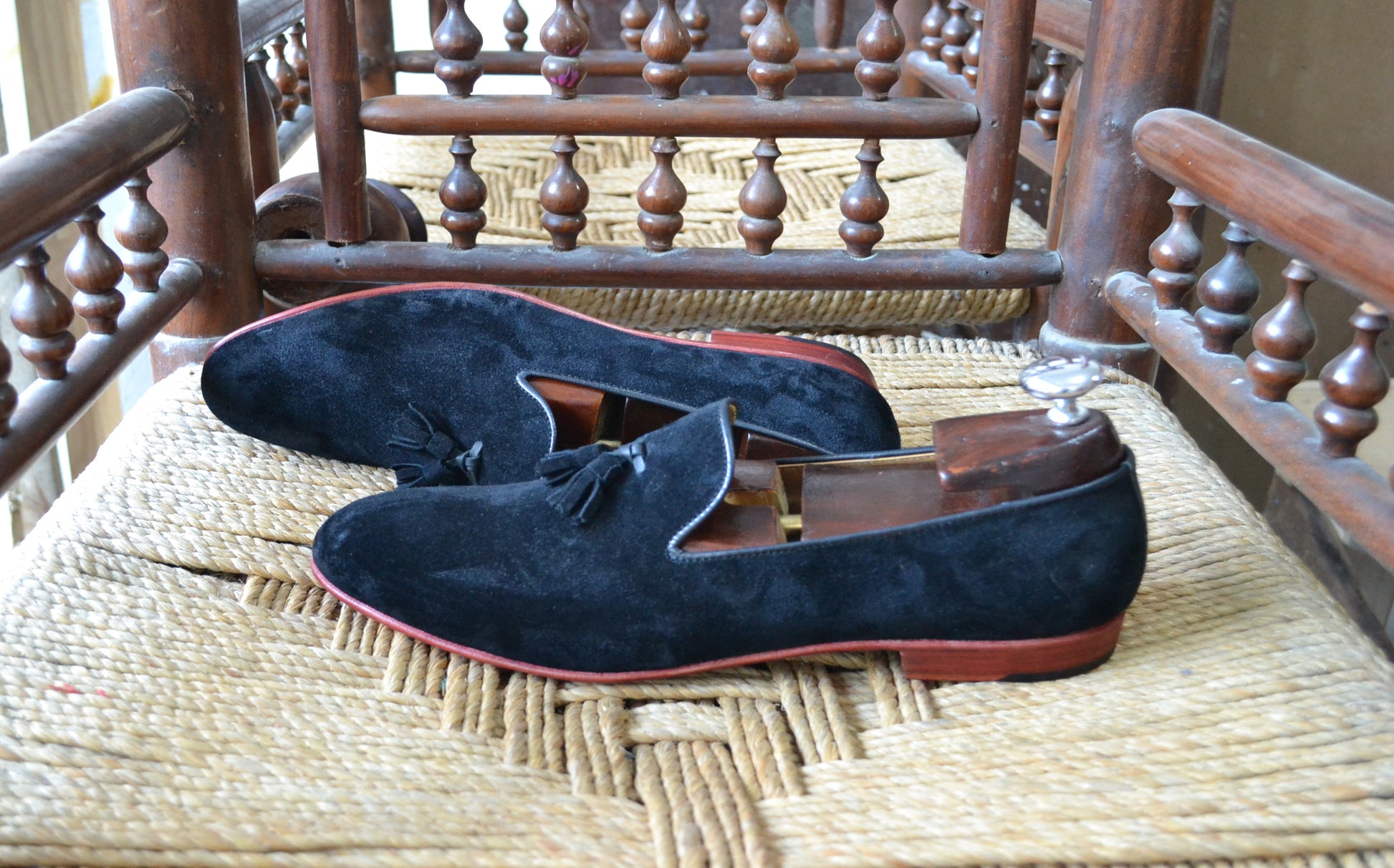 Handmade Dark Blue Color Genuine Suede Stylish Loafers Tasseled Shoes For Men's