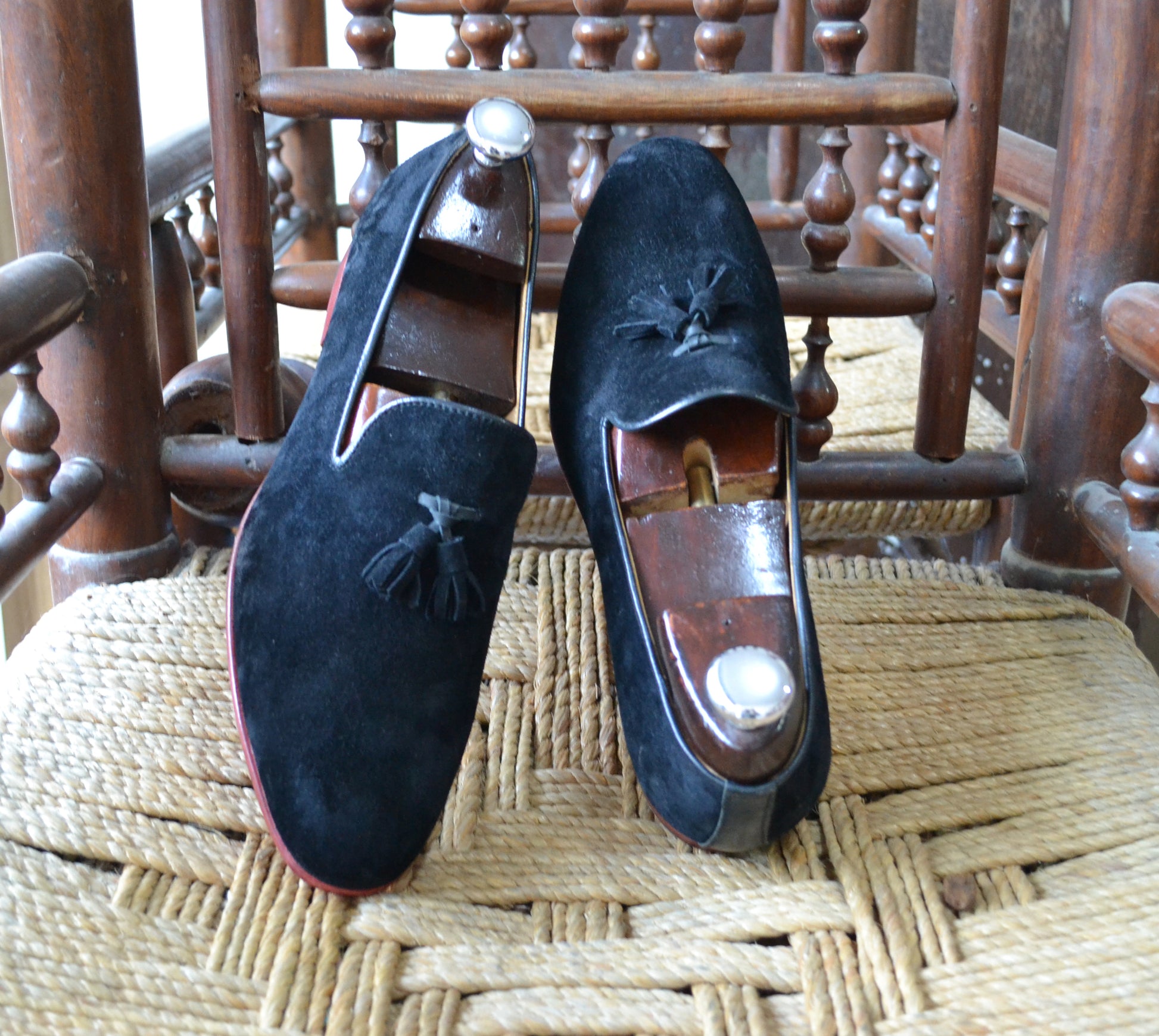Handmade Dark Blue Color Genuine Suede Stylish Loafers Tasseled Shoes For Men's