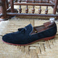 Handmade Dark Blue Color Genuine Suede Stylish Loafers Tasseled Shoes For Men's