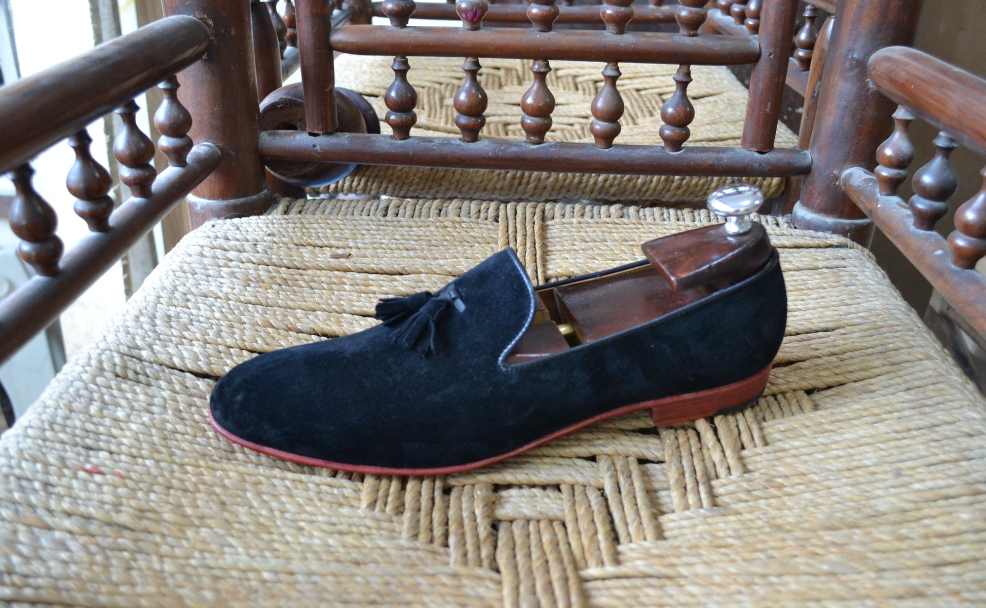 Handmade Dark Blue Color Genuine Suede Stylish Loafers Tasseled Shoes For Men's