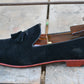 Handmade Dark Blue Color Genuine Suede Stylish Loafers Tasseled Shoes For Men's