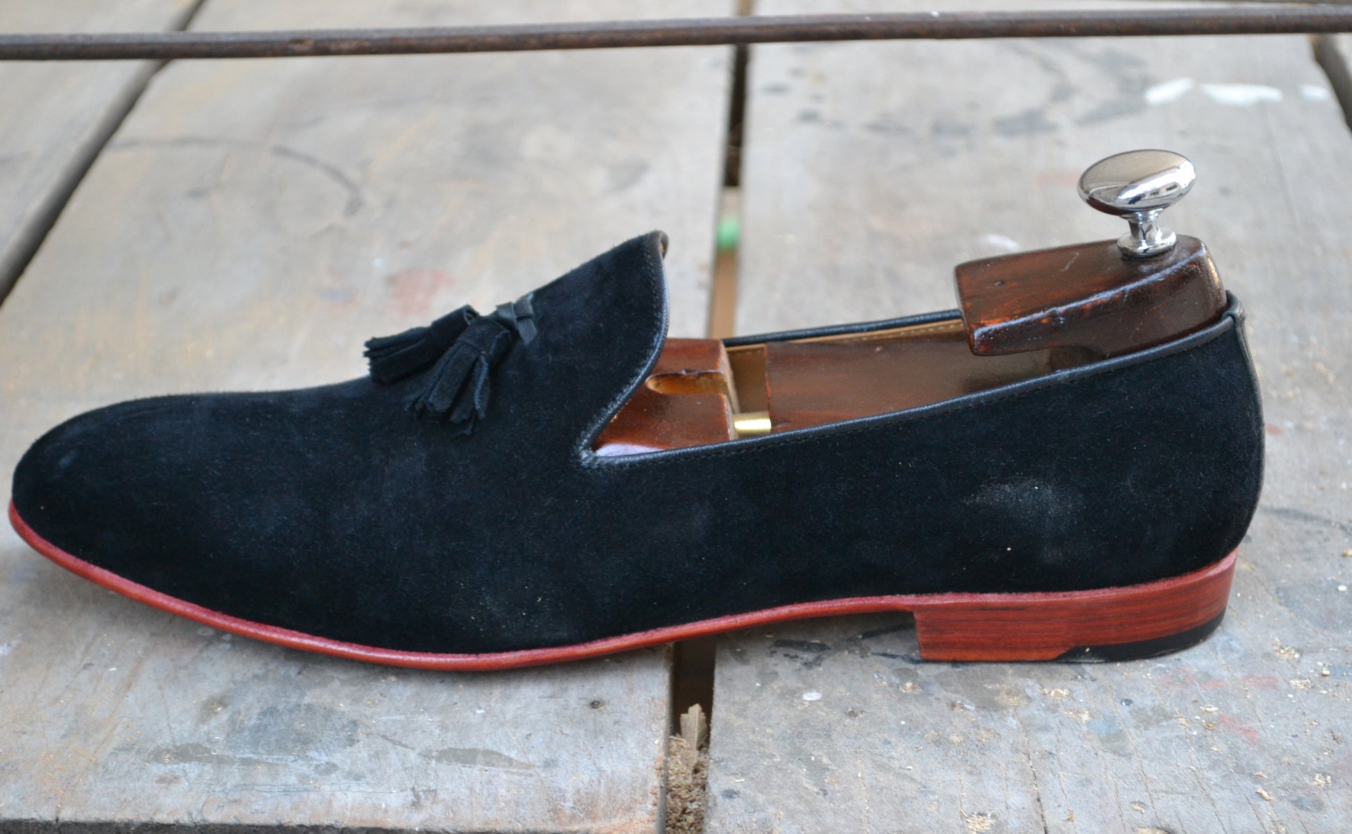 Handmade Dark Blue Color Genuine Suede Stylish Loafers Tasseled Shoes For Men's
