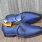 Handmade Blue Color Genuine Leather Stylish Side Lace Up Shoes For Men's