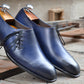 Handmade Blue Color Genuine Leather Stylish Side Lace Up Shoes For Men's