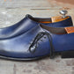 Handmade Blue Color Genuine Leather Stylish Side Lace Up Shoes For Men's