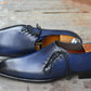 Handmade Blue Color Genuine Leather Stylish Side Lace Up Shoes For Men's