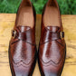 Handmade Maroon Color Genuine Leather Dotted Stylish Wing Tip Oxfords Shoes For Men's