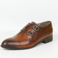 Handmade Brown Color Genuine Calf Leather Stylish Double Monk Strap Shoes For Men's