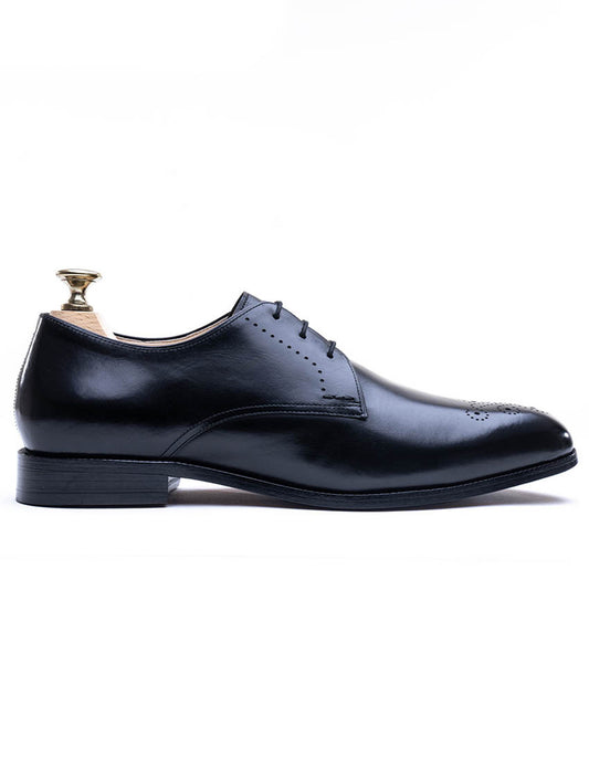 Handmade Black Color Original Calf Leather Brogue Toe Stylish Oxfords Derby Shoes For Men's