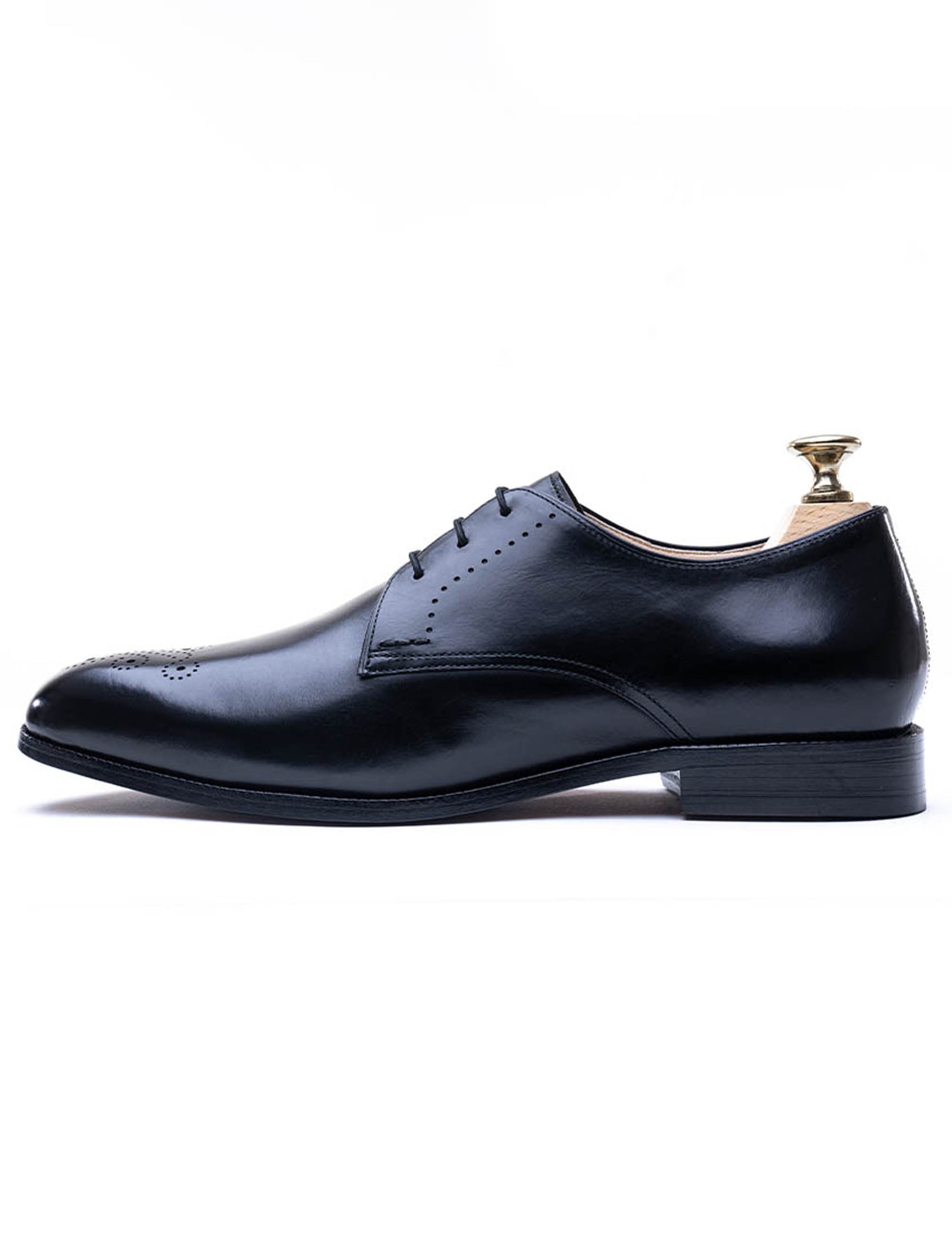 Handmade Black Color Original Calf Leather Brogue Toe Stylish Oxfords Derby Shoes For Men's