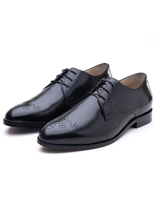 Handmade Black Color Original Calf Leather Brogue Toe Stylish Oxfords Derby Shoes For Men's